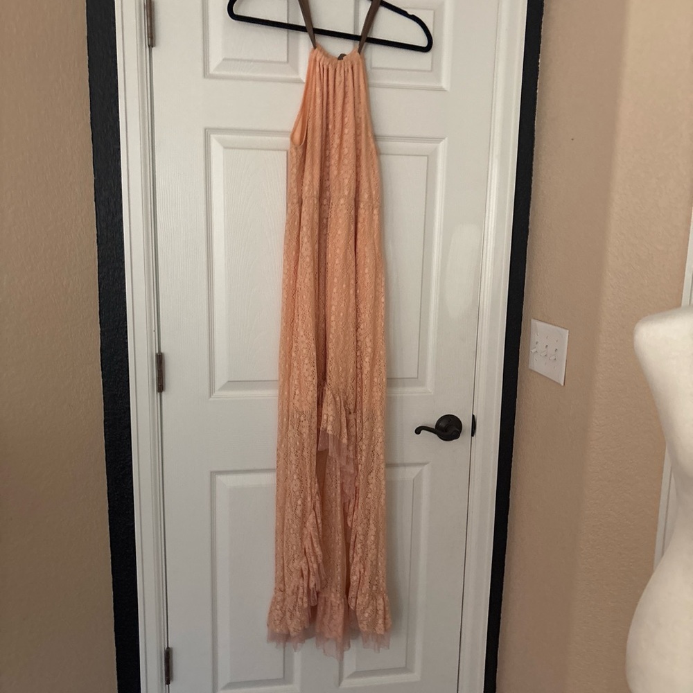 A'Reve Peach Lace Halter Maxi Dress